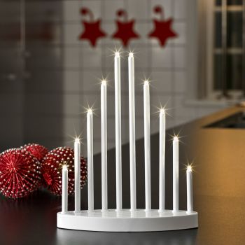 10 LED Candles White Lacquered Metal Candle Bridge