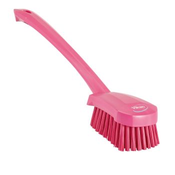 Vikan Washing Brush with Long Handle 41.5cm (Hard) - Pink