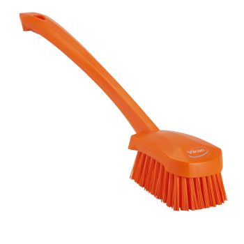Vikan Washing Brush with Long Handle 41.5cm (Hard) - Orange