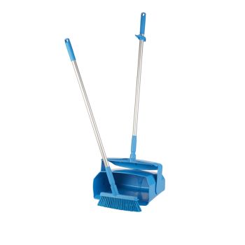 Vikan Dustpan Set Closable with Broom 350mm (Medium) - Blue