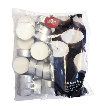 White Maxilight Tealight 10 hour Candles (Bag of 40)