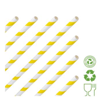 8" Yellow & White Striped Paper Drinking Straws