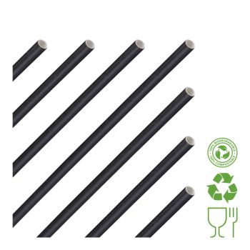 8" Black Paper Drinking Straws