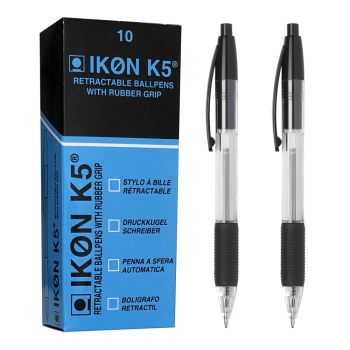 IKON K5 Retractable Ballpoint Pens Medium Black (Box 10)