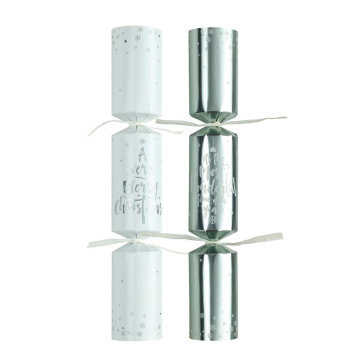 11" Silver & White Script Christmas Crackers ( Box 50) 