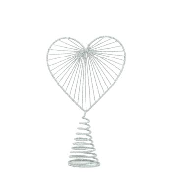 Silver Tree Top Glittered Heart (12.5x12.5cm excluding base)