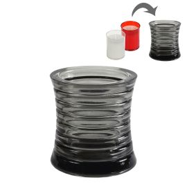 Anthracite Round Ribbed Candle Holder 
