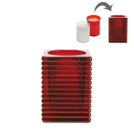 Red Square Ribbed Candle Holder