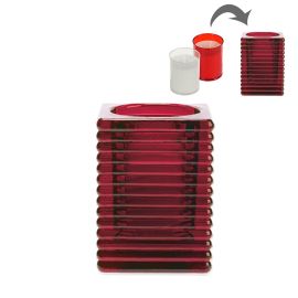 Wine Red Square Ribbed Candle Holder